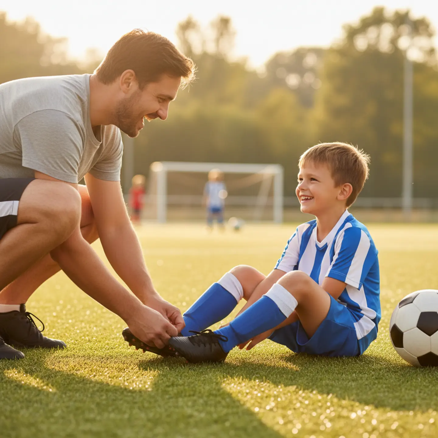 Vater und Sohn auf dem Fussballplatz